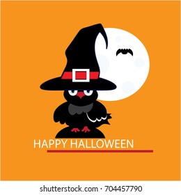 
Black spider on cobweb with a broom on Halloween
