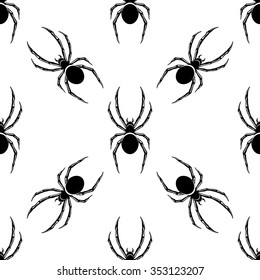 Black spider pattern silhouette.Vector seamless.