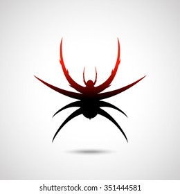 Black spider with red gradient. Insect icon / logo / symbol. Vector illustration.