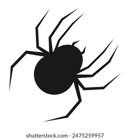 Black spider silhouette, close up spider, isolated scary big spider, poisonous insect, arachnophobia background, spider vector icon	