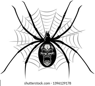 Black spider silhouette, close-up spider, scary big spider, poisonous insect 