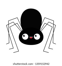 Black spider silhouette. Cute cartoon kawaii baby character. Long paws. Funny insect. Big eyes. Happy Halloween. Flat design. Pumpkin. White background. Isolated. Vector illustration