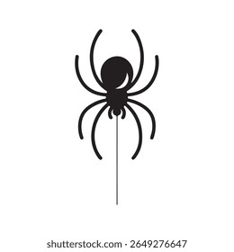 Silhueta de aranha preta pendurada em uma linha fina branca
