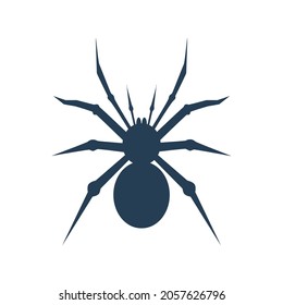 Black spider silhouette. Vector illustration flat design. Isolated on white background.