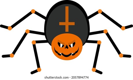 Black spider vector flat design. Funny crazy spiders on cobweb Isolated on a white background. Characters for decoration of congratulatory products for Halloween.