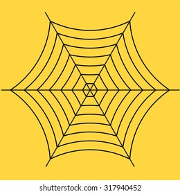 black spider web or cobweb isolated on yellow background for Halloween concept