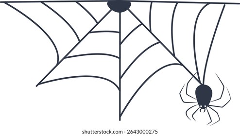 Black Spider Web Decoration. Isolated on White Background. Vector Illustration in Classic Design Pattern