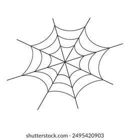 Un elemento de Web de araña negra aislado sobre un fondo blanco. Web gráfico de silueta. Símbolo de Halloween, redes, trampas y peligros, miedo, arácnido. Ilustración vectorial. Aislado sobre un fondo blanco