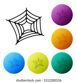 Black Spider web icon isolated on white background. Cobweb sign. Happy Halloween party. Set icons colorful circle buttons. Vector Illustration