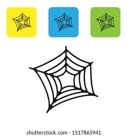 Black Spider web icon isolated on white background. Cobweb sign. Happy Halloween party. Set icons colorful square buttons. Vector Illustration