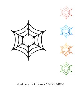 Black Spider web icon isolated on white background. Cobweb sign. Happy Halloween party. Set icons colorful. Vector Illustration