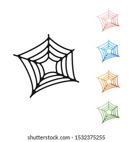 Black Spider web icon isolated on white background. Cobweb sign. Happy Halloween party. Set icons colorful. Vector Illustration