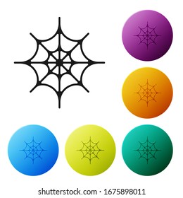 Black Spider web icon isolated on white background. Cobweb sign. Happy Halloween party. Set icons in color circle buttons. Vector Illustration