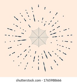 Black Spider web icon isolated on beige background. Cobweb sign. Abstract circle random dots. Vector Illustration