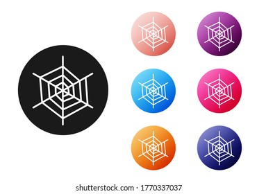 Black Spider web icon isolated on white background. Cobweb sign. Happy Halloween party. Set icons colorful. Vector Illustration