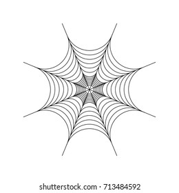 Black spider web illustration, isolated on white background.