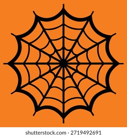 Web negro de la araña aislado contra un fondo anaranjado vibrante para el diseño de halloween.