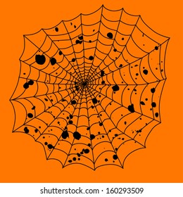 black spider web on an orange background for the holiday Halloween vector