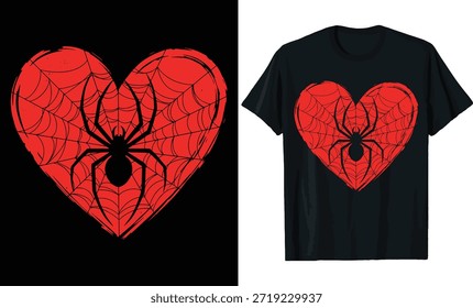 Black Spider Web Red Heart Valentine Day T Shirt Design