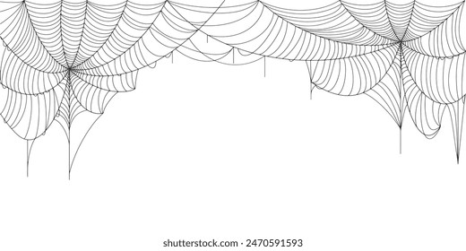 Black spider web. Scary spiderweb of halloween symbol. Isolated on white vector illustration