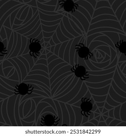 Black Spider Web Seamless Pattern Kawaii Halloween Concept. Stock Vector Illustration in Cartoon Style with Outline.