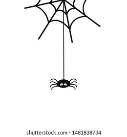 Black spider and spider web vector isolated on white. Happy Halloween. Halloween symbol. Spider web element, scary, spooky, horror Halloween decor