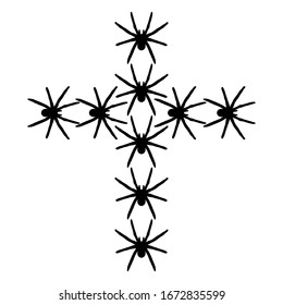 Black spiders background. Black cross pattern. Vector illustration. 