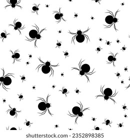 black spiders with different sizes, seamless pattern