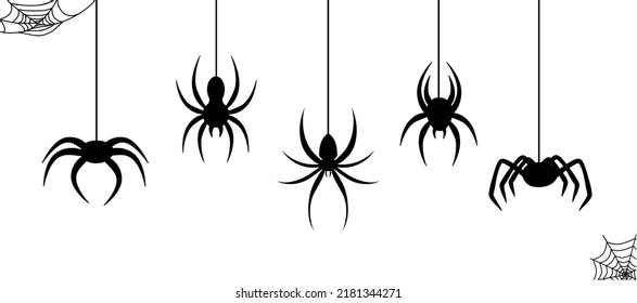 Black spiders hang on a web. Use for print, posters, print pattern. Check out other spider patterns in my collection.