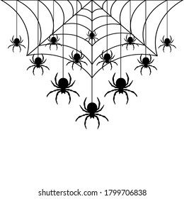 Black spiders hanging on a web.  Use for printing, posters, T-shirts, textile drawing, print pattern. Follow other spiders patterns in my collection.