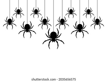 Black spiders hanging on a web.  Vector illustration. Follow other spiders patterns in my collection.
