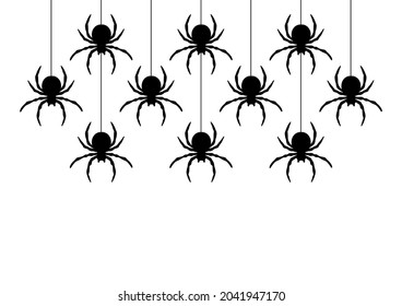 Black spiders hanging on a web.  Vector illustration.