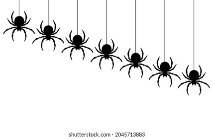 Black spiders hanging on a web.  Vector illustration.