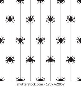 Black spiders on white background seamless pattern. Vector illustration.