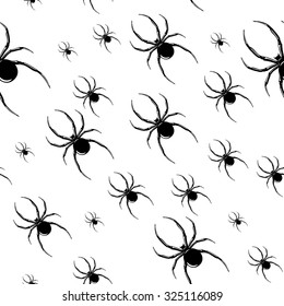 Black spiders on white background.Seamless pattern.