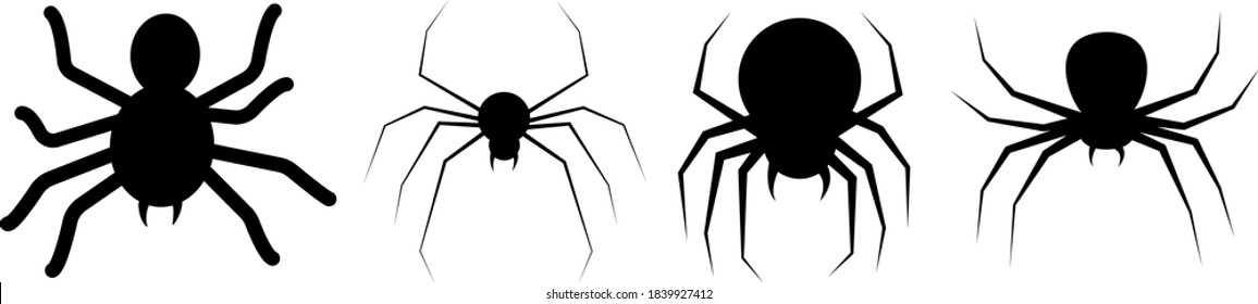 Black spiders set. Isolated spiders vector.