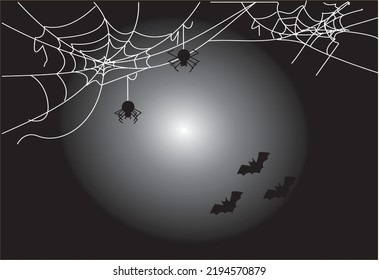 black spiders veator and halloween day on black and white background