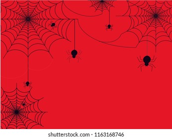black spiders vector for halloween day on red background