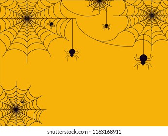 black spiders vector for halloween day on yellow background
