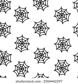 Black Spiderweb Seamless Pattern on White Background