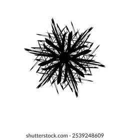 A black, spiky, abstract design on a white background.

