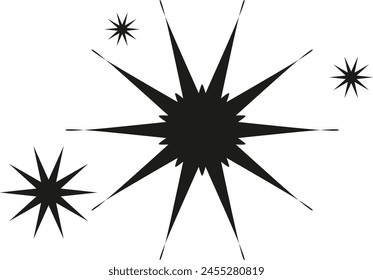 Black spiky starburst collection with twinkling accents vector design