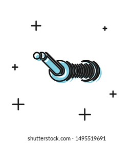 Black Spinning reel for fishing icon isolated on white background. Fishing coil. Fishing tackle.  Vector Illustration