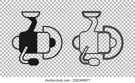 Black Spinning reel for fishing icon isolated on transparent background. Fishing coil. Fishing tackle.  Vector