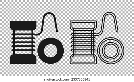 Black Spinning reel for fishing icon isolated on transparent background. Fishing coil. Fishing tackle.  Vector