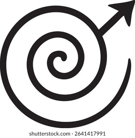 A black spiral with an arrow pointing upwards and to the right, isolated on a white background, representing direction.