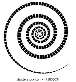 Black spiral element with segmented / dashed line on white