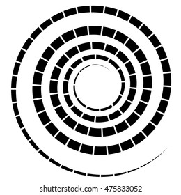 Black spiral element with segmented / dashed line on white