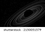 Black Spiral Black Planet with Rings. Black Hole Background. Universe and Starry Concept. Minimal Art Style Vector Space Illustration.