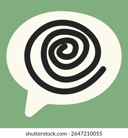Espiral negra na bolha da fala simbolizando ansiedade, caos interno ou pensamentos em espiral. Usado em visuais de saúde mental, gráficos de terapia e educação emocional.